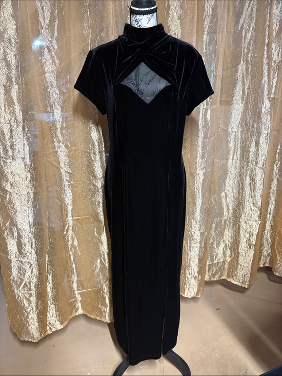 Fashion Bug Dresses & Skirts - Fashion Bug Black Velvet Maxi Dress with Mesh Inset